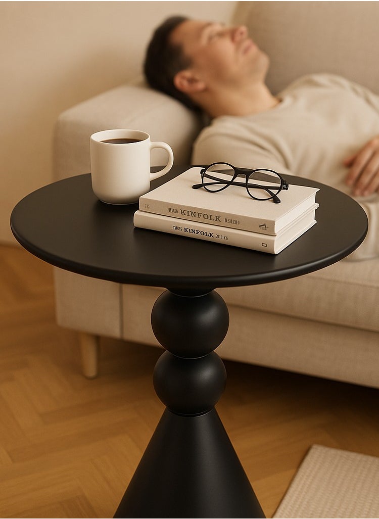 X spring Black Metal Accent Table - Artisan Three-Ball Pedestal Base, Harmonious for Living Room Sets  - Image 4