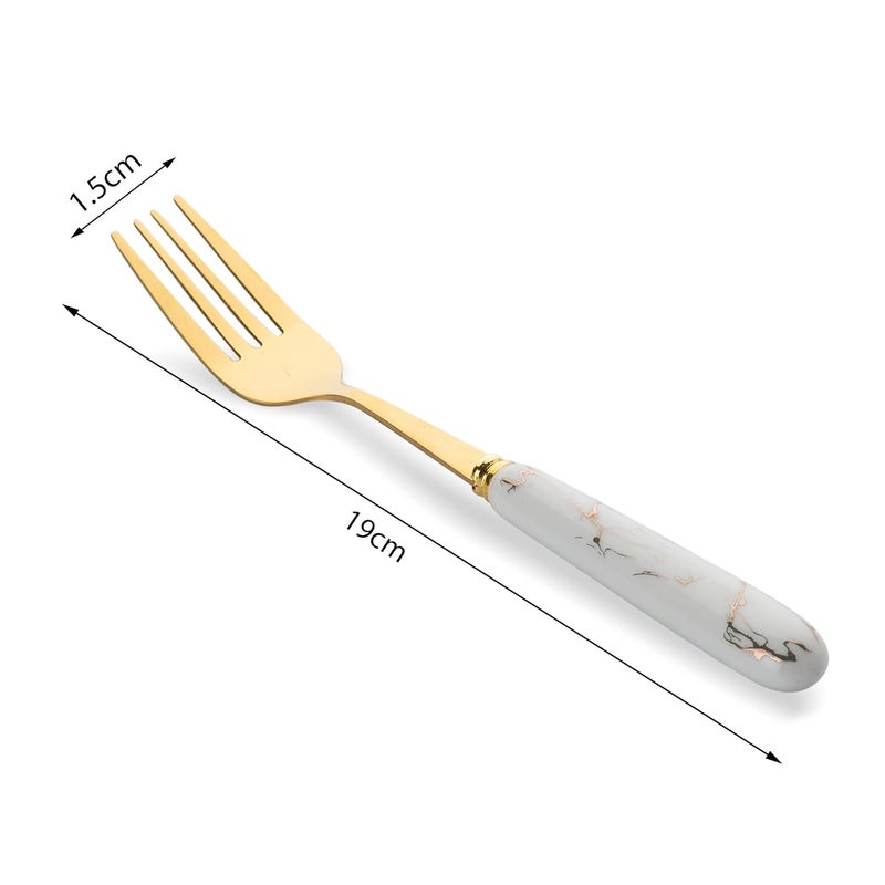 MGeezz Golden Stainless Steel Fork Set for Home Kitchen Restaurant Cutlery Dinner Table Forks with Ceramic Handle Tableware Noodles Fork for Serving Salad Fruit ForkGolden Big Fork Set of 619cm - Image 3