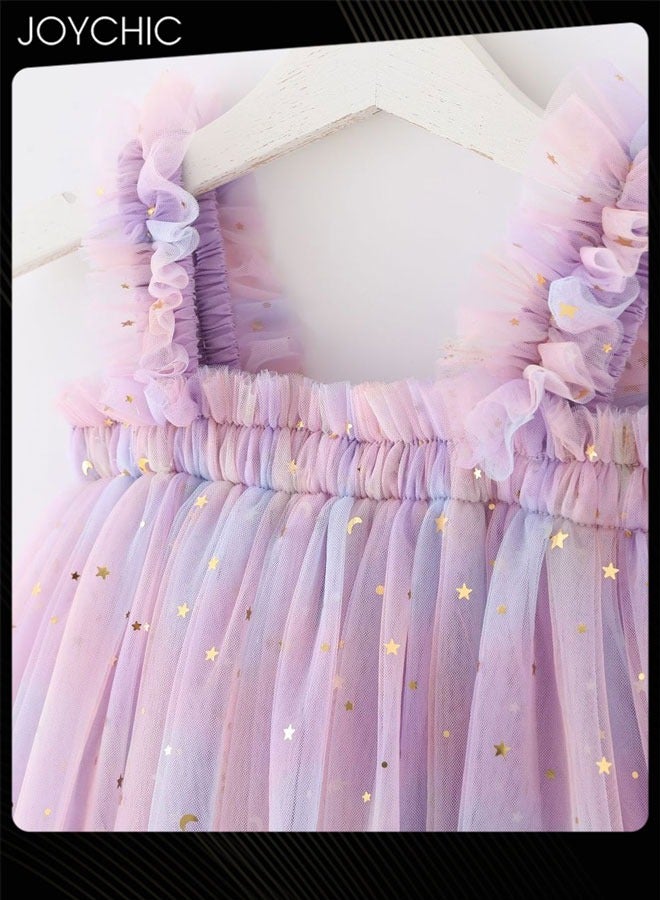 Joychic فستان صيفي للبنات بأكتاف مكشوفة مع طيات أكورديون وزخرفة كورساج من الترتر والشبك المنفوش - Image 3