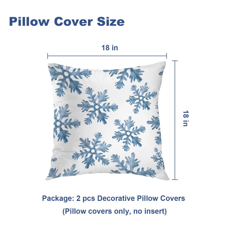 Batmerry Set of 2 Merry Christmas Decorative Pillow Covers 18x18 inch Blue Snow Winter with Snowflakes Falling White Crystal Double Sided Throw Pillow Covers Sofa Cushion Cover - Image 5