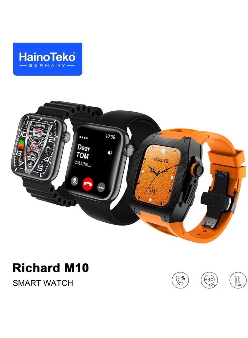 Haino Teko Richard M10 Smartwatch for Men and Boys – Wireless Charging, Built-in Protective Case, Heart Rate Monitor, Fitness & Sleep Tracker, Waterproof Design, 3 Stylish Strap Options, Smart Notifications, Compatible with Android & iOS Devices - Image 1