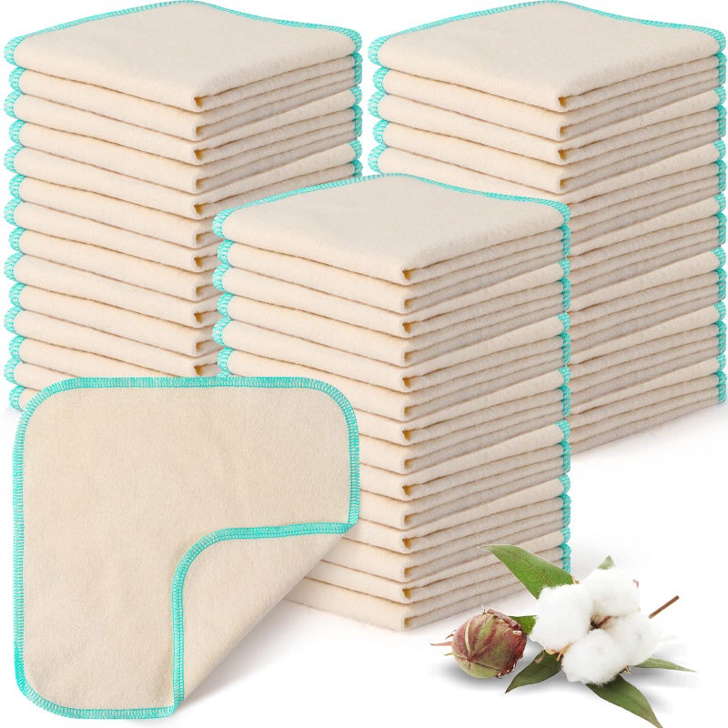 meekoo 45 Pcs Unbleached Flannel Cloth Baby Wipes Reusable Baby Diapers Wipes 8 x 8 Inch Soft and Sturdy Washable Natural Cloth Tissues Outer Stitching(Blue) - Image 1