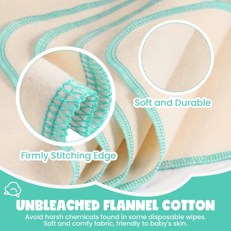 meekoo 45 Pcs Unbleached Flannel Cloth Baby Wipes Reusable Baby Diapers Wipes 8 x 8 Inch Soft and Sturdy Washable Natural Cloth Tissues Outer Stitching(Blue) - Image 4