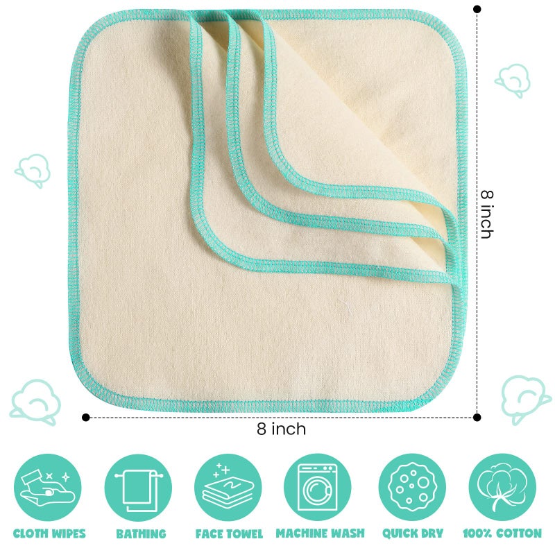 meekoo 45 Pcs Unbleached Flannel Cloth Baby Wipes Reusable Baby Diapers Wipes 8 x 8 Inch Soft and Sturdy Washable Natural Cloth Tissues Outer Stitching(Blue) - Image 2