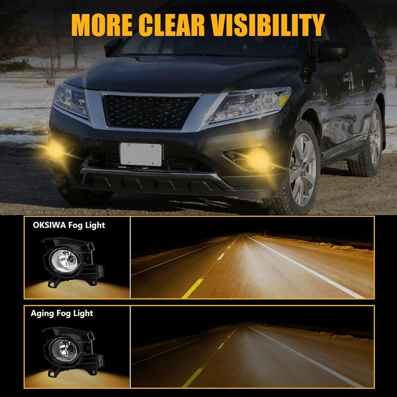 OKSIWA Fog Lights for 2013-2016 Nissan Pathfinder with Wiring Harness - Halogen - Image 5