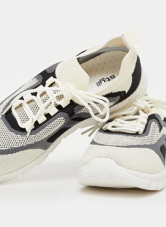 Styli Colorblock Textured Breathable Lace Up Sneakers