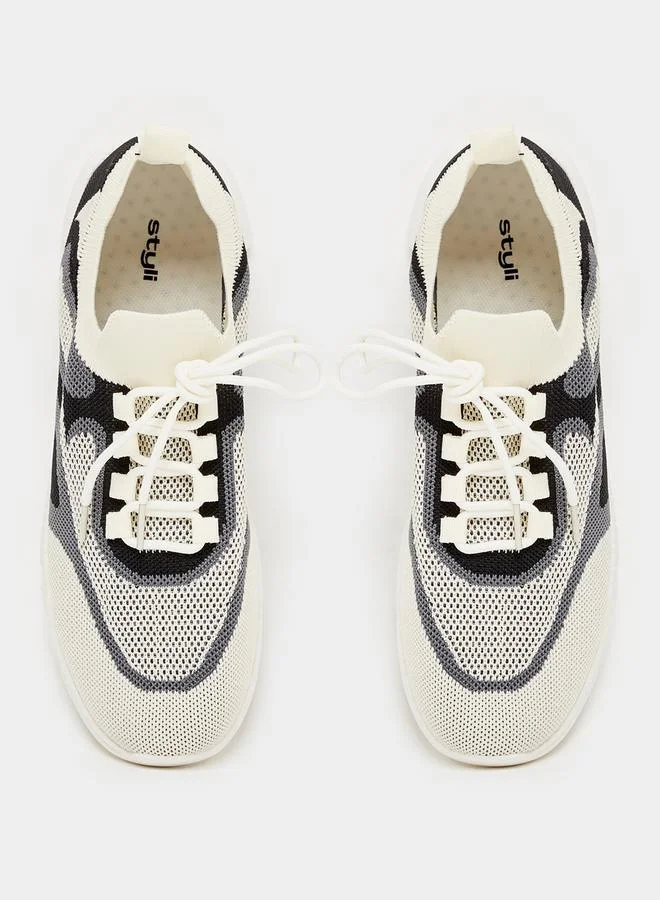 Styli Colorblock Textured Breathable Lace Up Sneakers