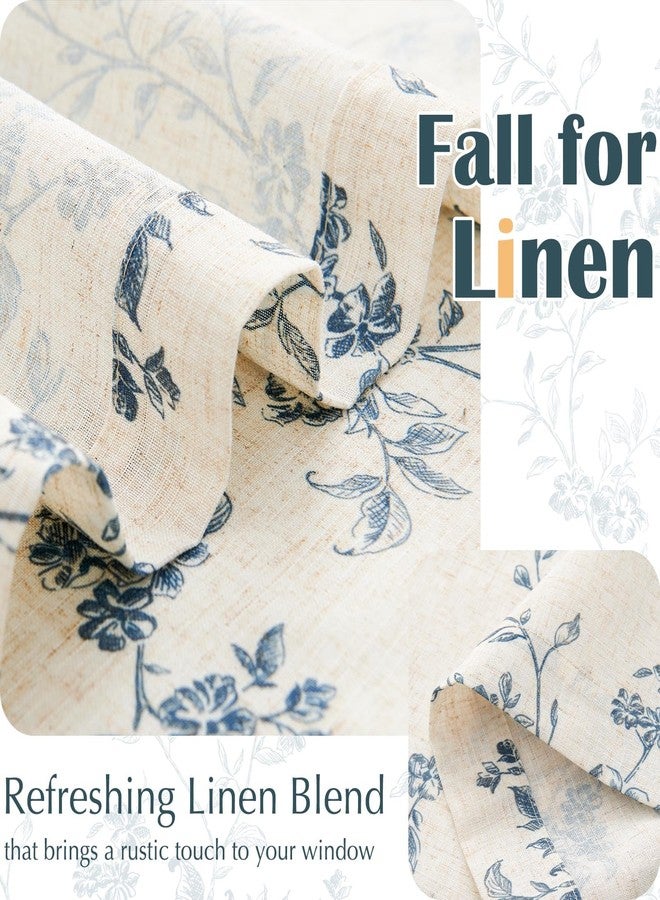 jinchan Linen Kitchen Curtains 36 Inch Floral Tier Curtains Farmhouse Small Drapes Country Half Window Treatment Light Filtering for Living Room Laundry Room RV Rod Pocket 2 Panels Blue on Beige - Image 5