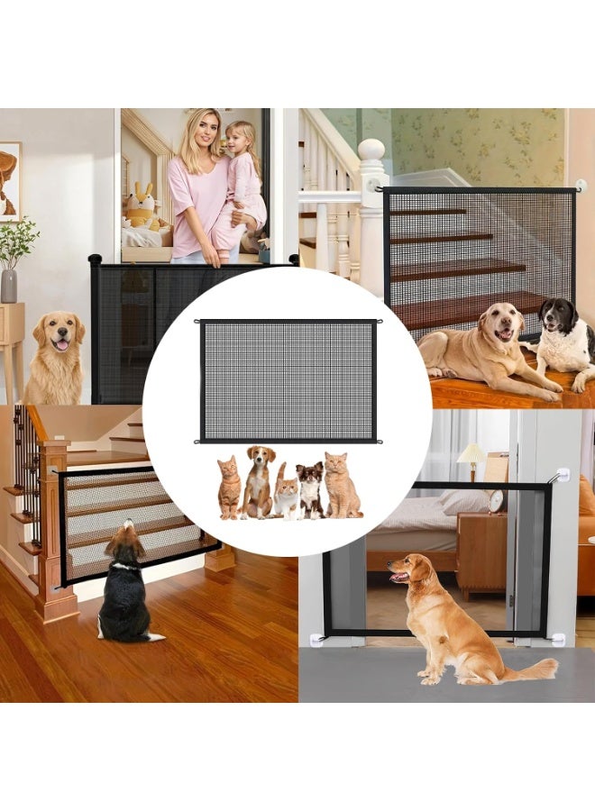 Stair Gate, 100x70cm Mesh Stair Gate For Dogs, Retractable Baby Gate, Puppy Gates Indoor No Drilling, Portable Dog Gate, Dog Fence, Convenience Stair Gate For Pets Kids + 6 Hooks included - Image 5