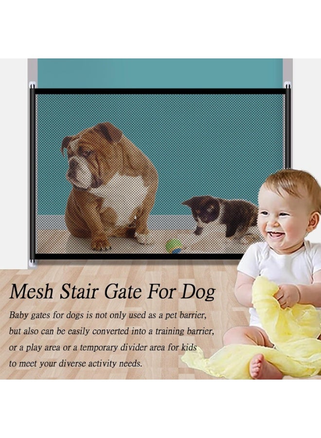 Stair Gate, 100x70cm Mesh Stair Gate For Dogs, Retractable Baby Gate, Puppy Gates Indoor No Drilling, Portable Dog Gate, Dog Fence, Convenience Stair Gate For Pets Kids + 6 Hooks included - Image 1