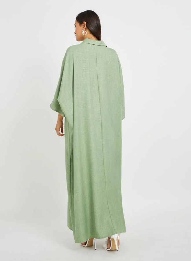 Styli Styli Plain Collared Half-Button Front Kaftan