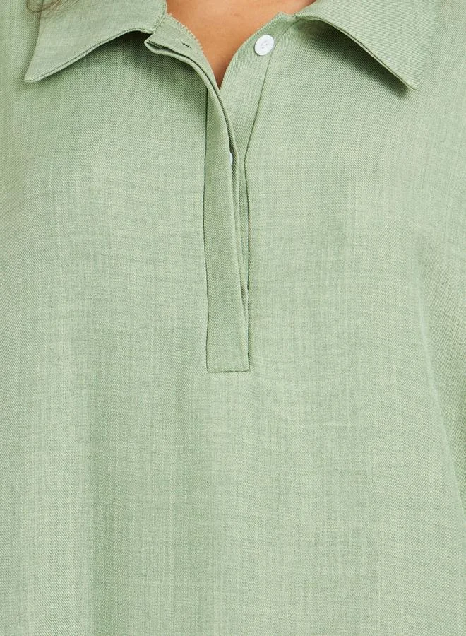 Styli Styli Plain Collared Half-Button Front Kaftan