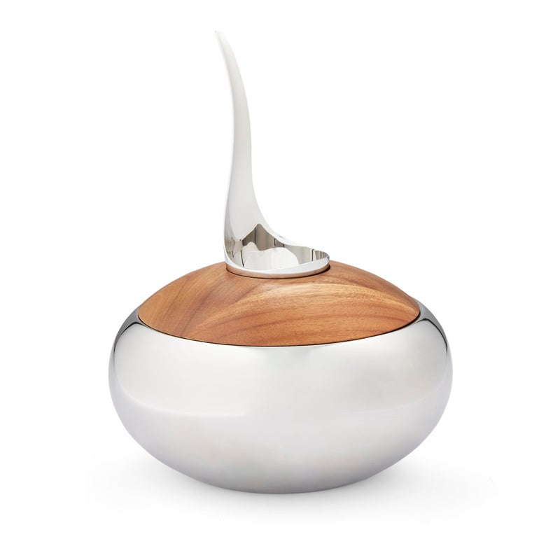 Nambe Wei Young Scoop Ice Bucket â€“ (9â€ x 5.7â€) Stainless Steel & Acacia Wood Lid with Resting Scoop â€“ Functional Sculpture Barware for Cocktails, Wine & Entertaining â€“ Modern Design - Image 1