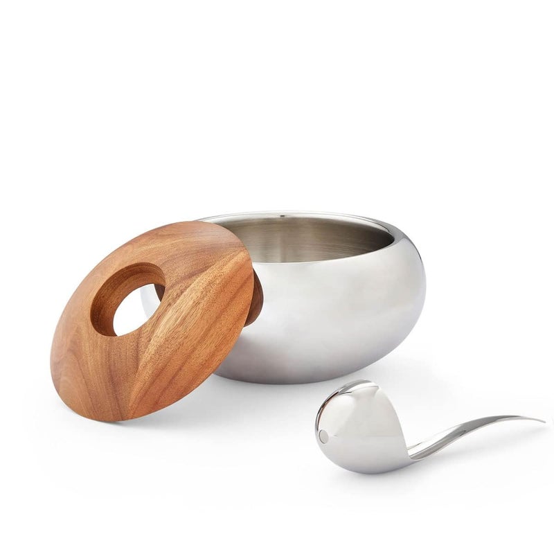 Nambe Wei Young Scoop Ice Bucket â€“ (9â€ x 5.7â€) Stainless Steel & Acacia Wood Lid with Resting Scoop â€“ Functional Sculpture Barware for Cocktails, Wine & Entertaining â€“ Modern Design - Image 2