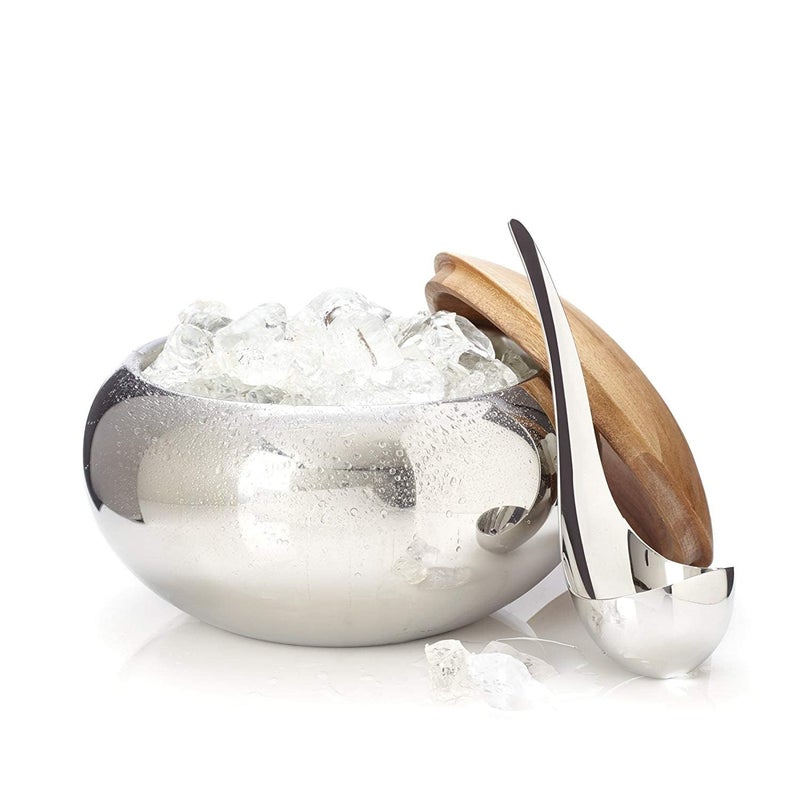 Nambe Wei Young Scoop Ice Bucket â€“ (9â€ x 5.7â€) Stainless Steel & Acacia Wood Lid with Resting Scoop â€“ Functional Sculpture Barware for Cocktails, Wine & Entertaining â€“ Modern Design - Image 3