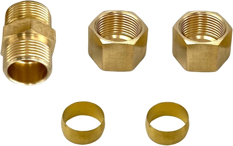Bumugufu 2 Pcs 5/8'' Brass Compression Tube Pipe Fittings, 5/8 Inch OD to 5/8 Inch OD Brass Air Line Fittings for Refrigeration, Water, Oil Gas, and Hydraulic Systems - Image 5