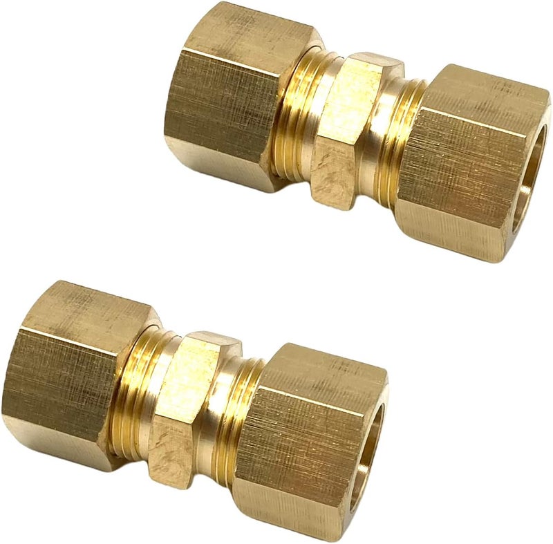 Bumugufu 2 Pcs 5/8'' Brass Compression Tube Pipe Fittings, 5/8 Inch OD to 5/8 Inch OD Brass Air Line Fittings for Refrigeration, Water, Oil Gas, and Hydraulic Systems - Image 1