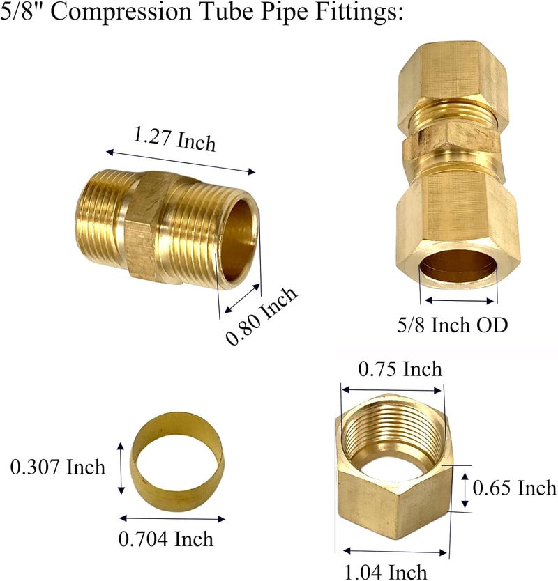 Bumugufu 2 Pcs 5/8'' Brass Compression Tube Pipe Fittings, 5/8 Inch OD to 5/8 Inch OD Brass Air Line Fittings for Refrigeration, Water, Oil Gas, and Hydraulic Systems - Image 2