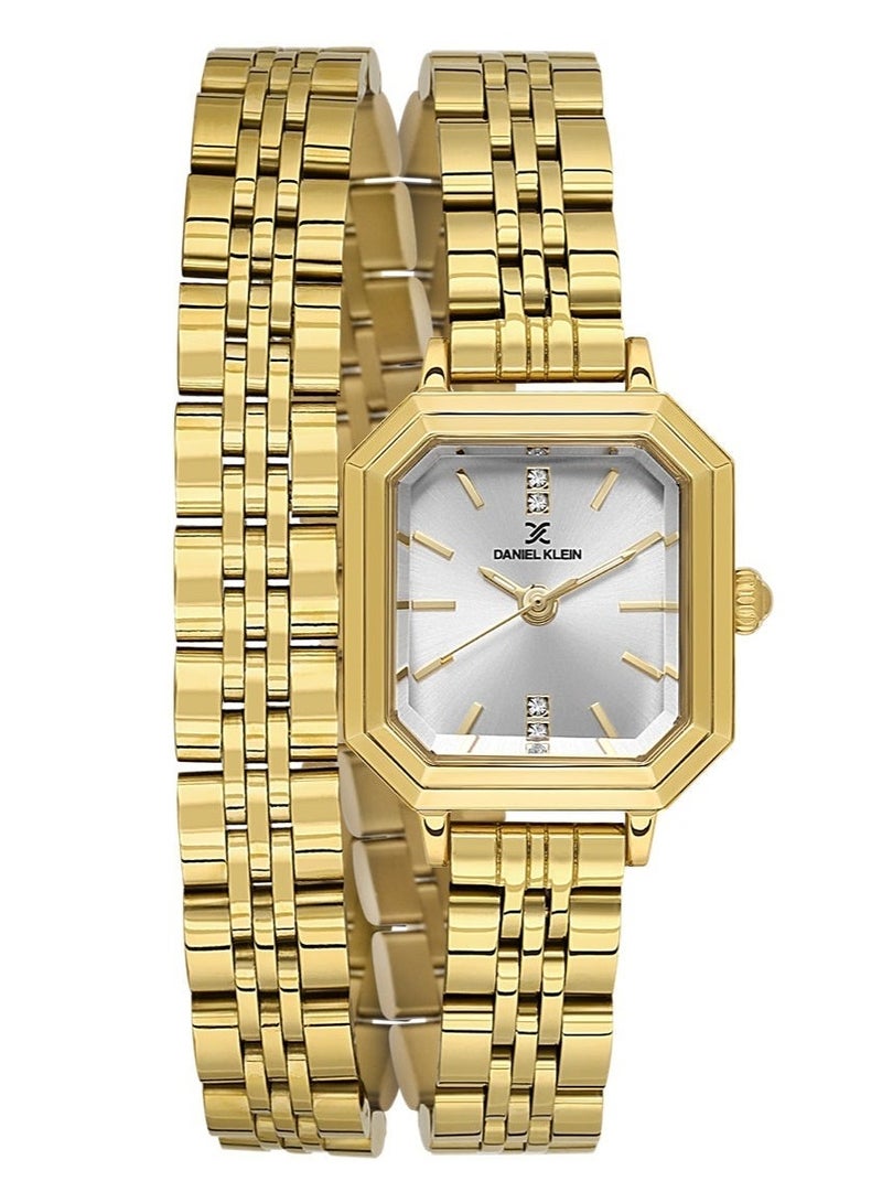 DANIEL KLEIN Women's Stainless Steel Gold Alloy Case Analog Silver Square Sunray Dial Japanese Quartz Premium 30 Meters Water Resistant - Image 1
