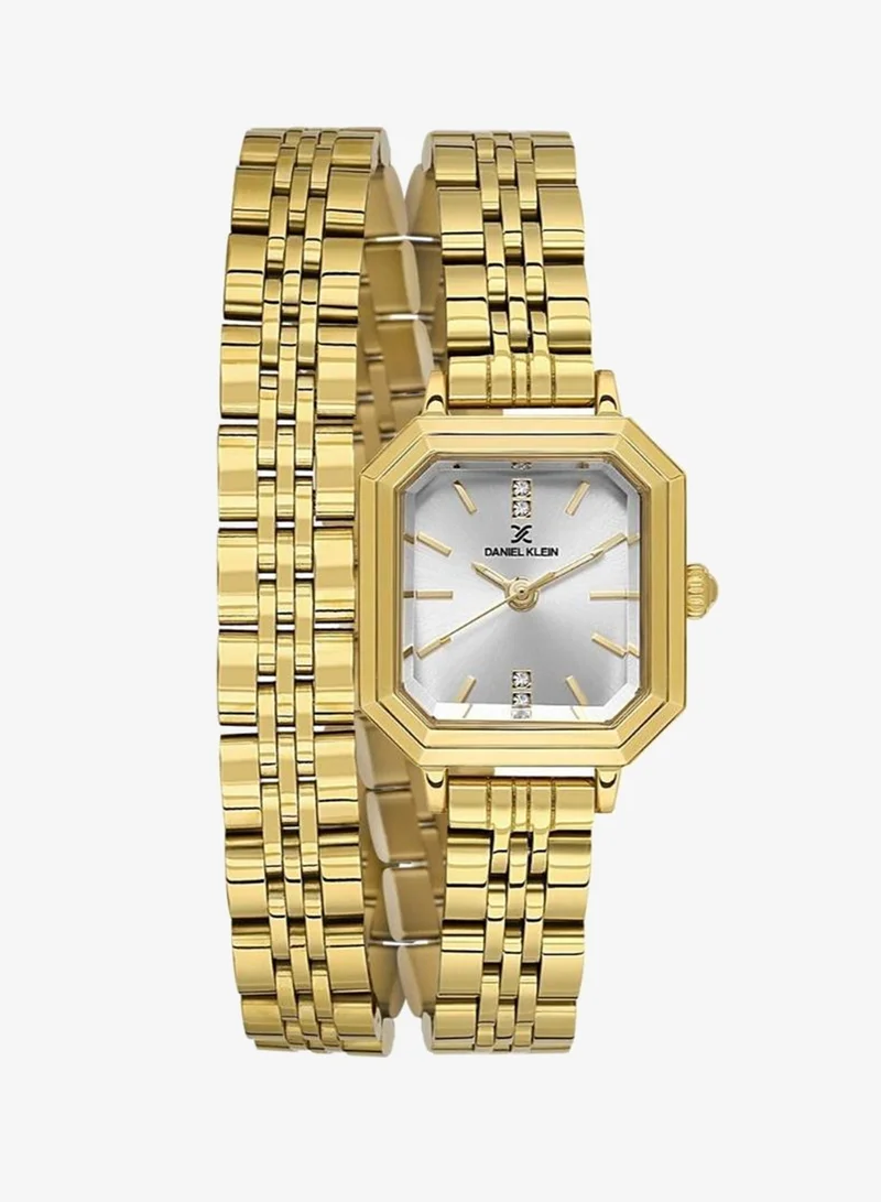 DANIEL KLEIN Women's Stainless Steel Gold Alloy Case Analog Silver Square Sunray Dial Japanese Quartz Premium 30 Meters Water Resistant
