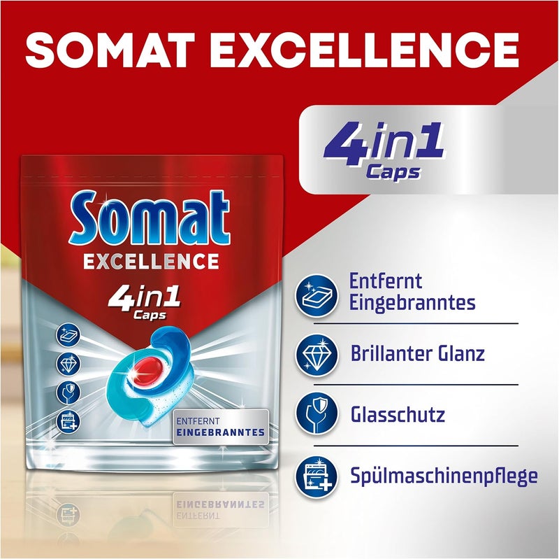 Somat Excellence 4-in-1 Caps (20 Caps), Quick Resolution Dishwasher Caps for Brilliant Shine Even in Low Temperature, Short & Eco Programs, Somat Caps Powerfully Remove Burnt On Food - Image 4