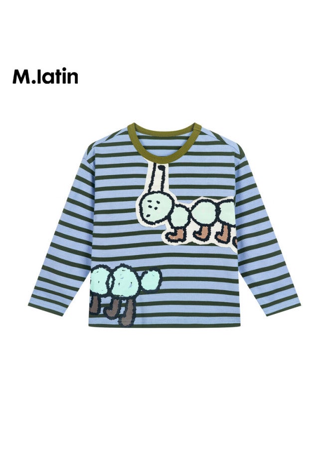 M.latin Ant Moving T Shirt Kids  Autumn New Striped Print Color-block Collar Long Sleeve T-shirt - Image 3