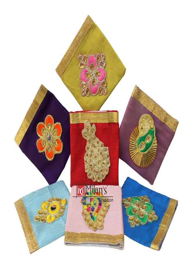 Milan's Creation: Broach Coin Pouch Silk Colorful Pouch (Assorted Colours) -Set of 5 - Image 3