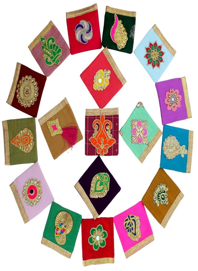 Milan's Creation: Broach Coin Pouch Silk Colorful Pouch (Assorted Colours) -Set of 5 - Image 1