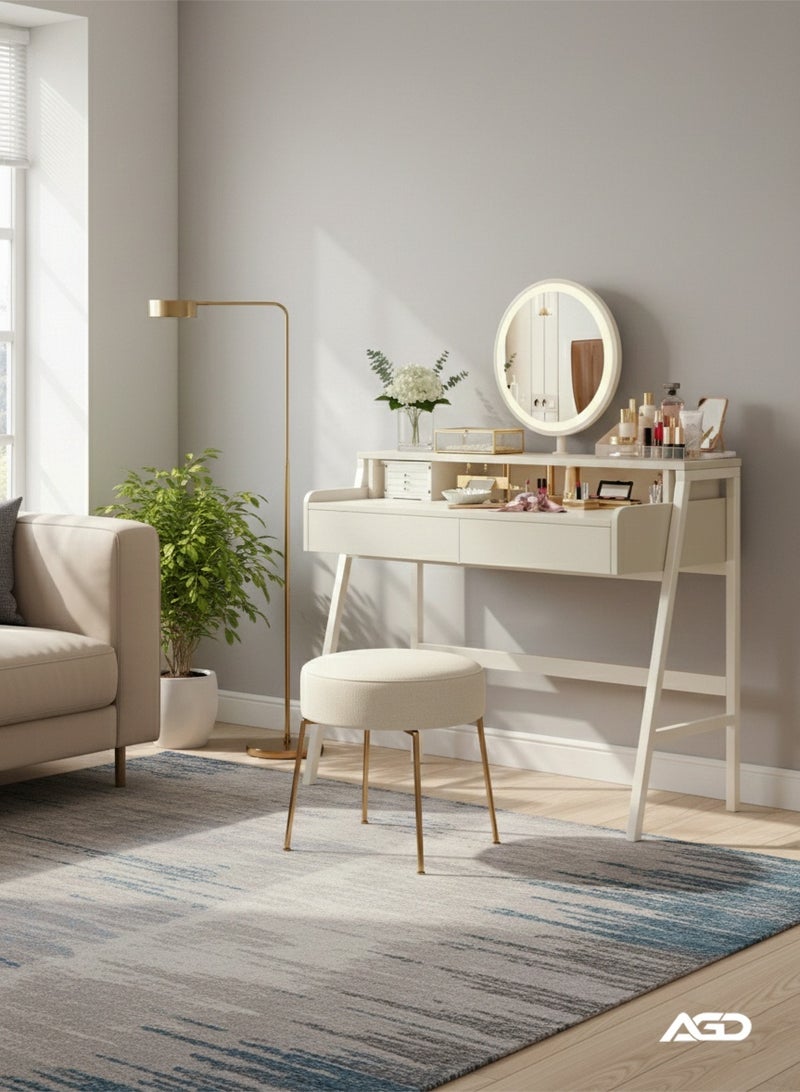 إيه جي دي طاولة زينة بتصميم عصري مزودة بمرآة مضيئة، طاولة مكياج بدرجين للتخزين، متعددة الوظائف لغرفة النوم 80×40×126 سم - Image 5
