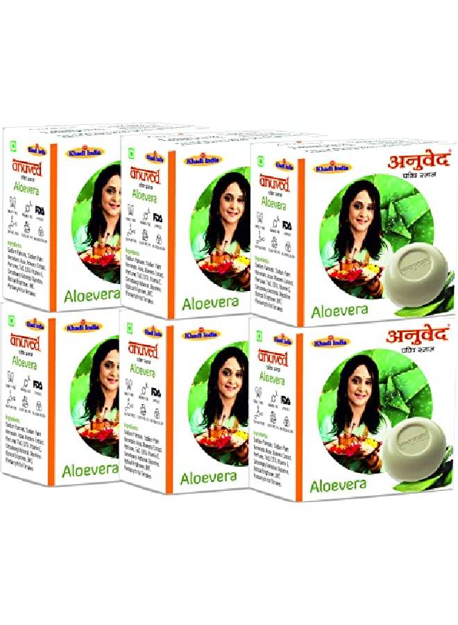 Anuved Herbal Aloevera Soap With Vitamin E Enriched With Rishikesh Gangajal Effective Cleanser Skin Moisturiser For Eternal Youth. 125 Gm Each. (Set Of 6) - Image 1