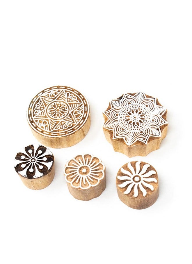 Hashcart Hashcart Wooden Indian Traditional Design Printing Stamps | Set of 5 | Blocks for Printing Saree Border / Dresses / Craft Card Making / Scrapbook / Clay Pottery  - Image 1