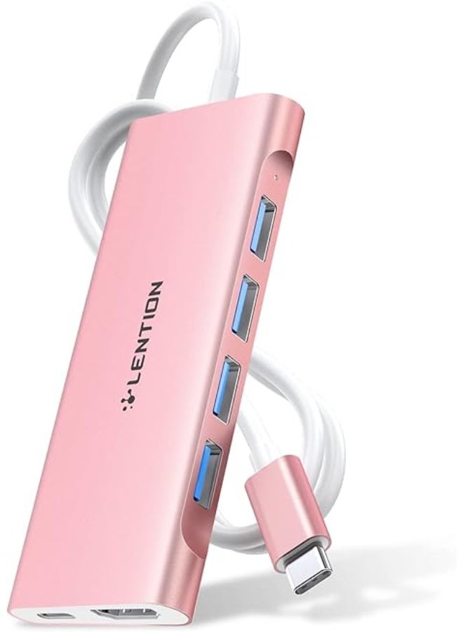 Lention LENTION 3.3FT Long Cable USB C Multiport Hub with 4K HDMI, 4 USB 3.0, Type C Charging Compatible 2023-2016 MacBook Pro, New Mac Air/iMac/Mac Mini, More, Stable Driver Adapter (C35-1M, Rose Gold)  - Image 4