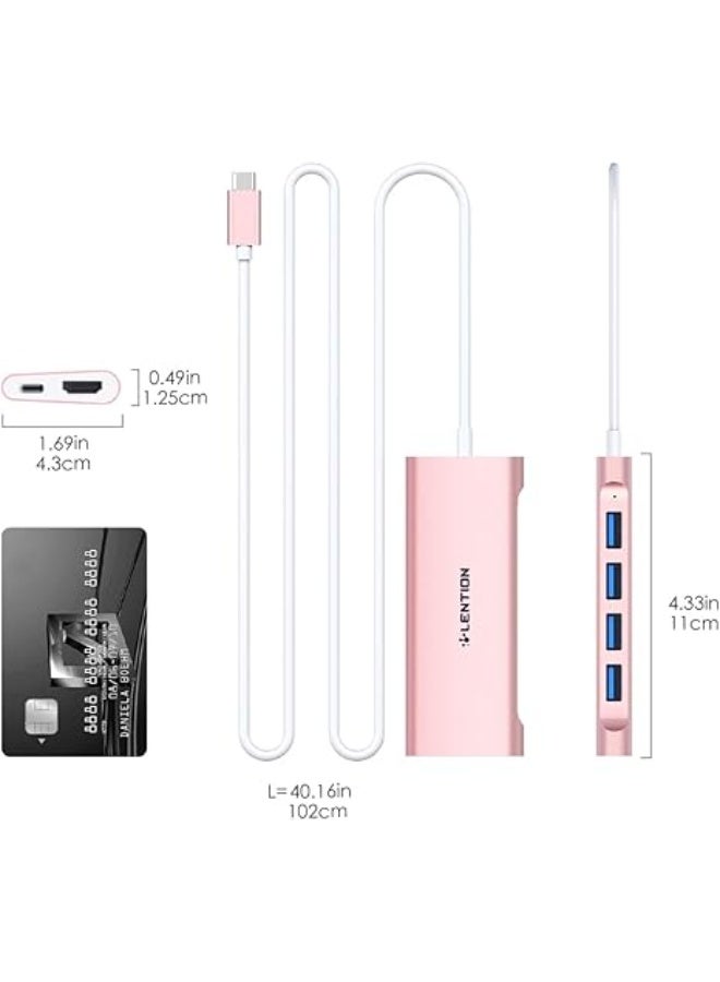 Lention LENTION 3.3FT Long Cable USB C Multiport Hub with 4K HDMI, 4 USB 3.0, Type C Charging Compatible 2023-2016 MacBook Pro, New Mac Air/iMac/Mac Mini, More, Stable Driver Adapter (C35-1M, Rose Gold)  - Image 3