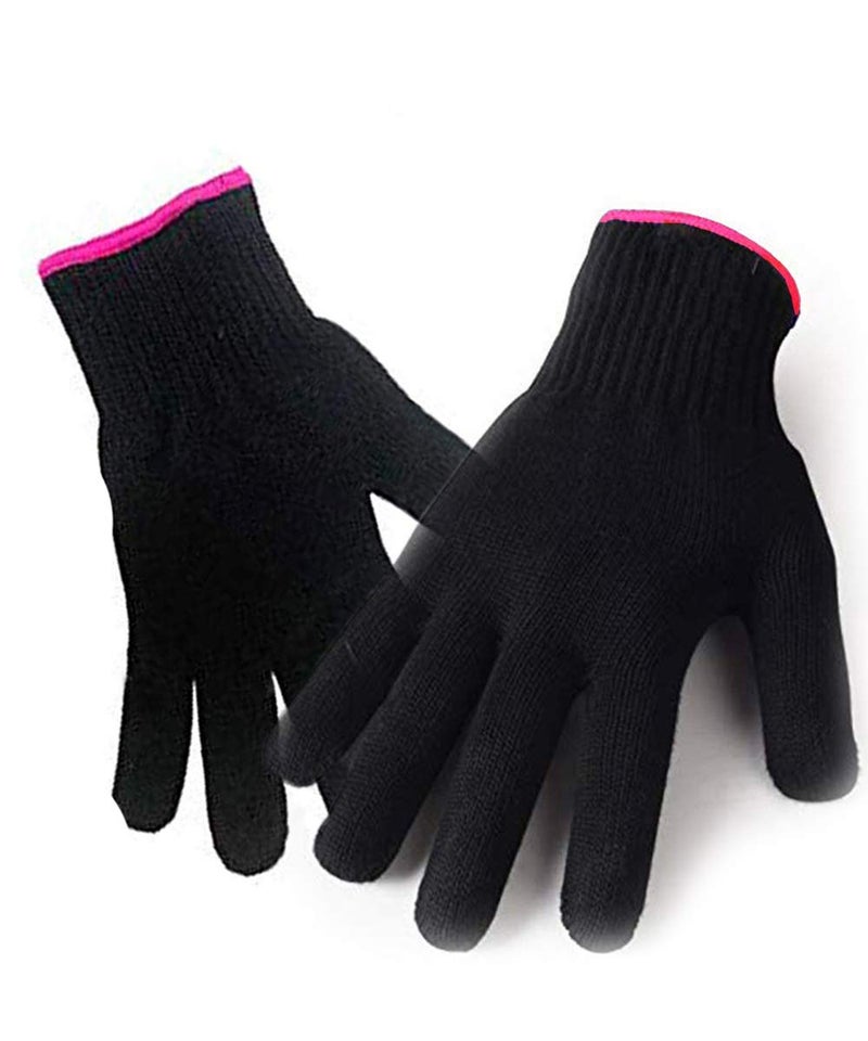 AFT90 2 Heat Resistant Glove for Hair Styling, Curling Iron, Flat Iron and Curling Wand, Black, Pink Edge - Image 1