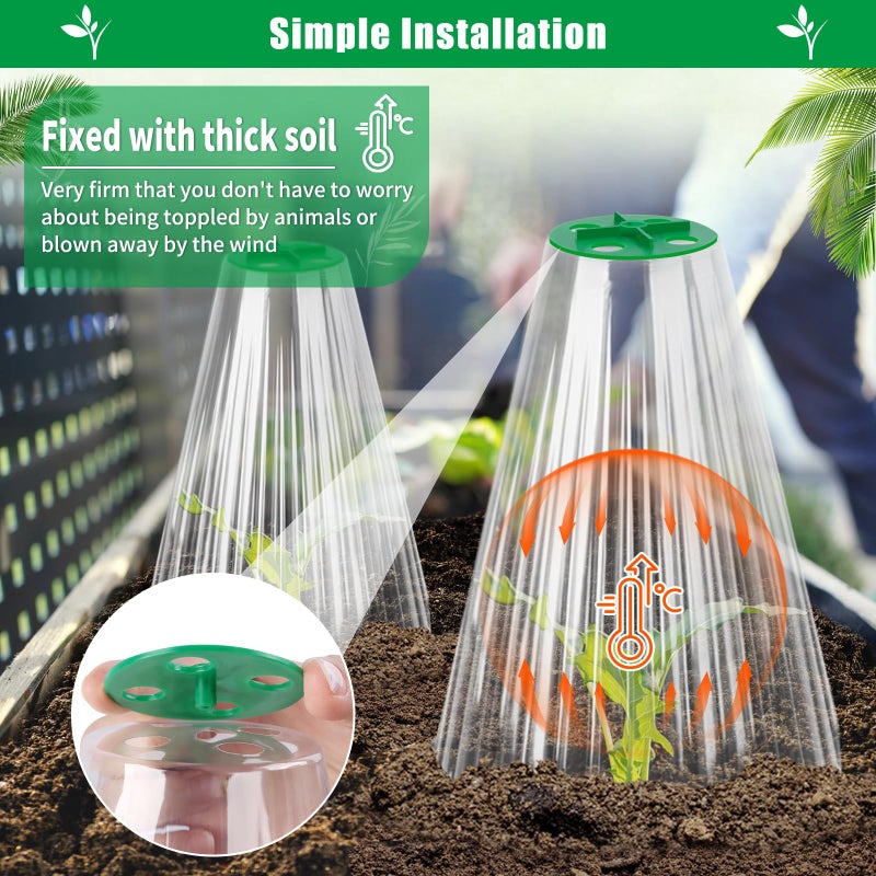 UQM 50 Pack Garden Cloches for Plants, Reusable Bell Plant Protector with Rotary Vent Cover, Garden Protection from Animals Snails Birds Chickens Insect, 9.44" H X 8.07" D (Clear) - Image 5