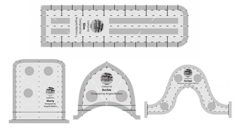 Creative Grids Machine Quilting Tool 4 Pack Squiggy Archie Shorty Slim