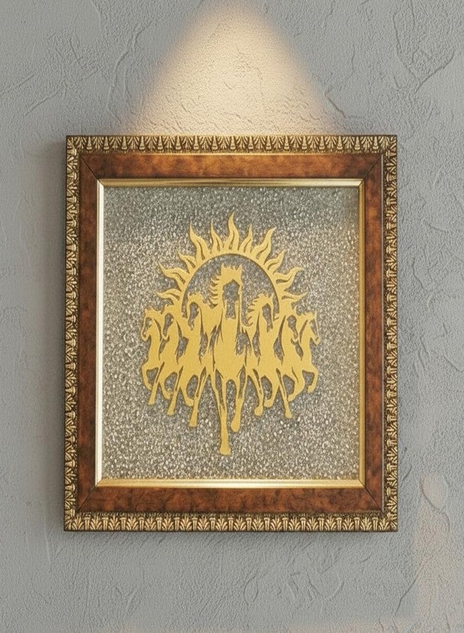 Puyangam Seven Horses Pyrite Frame for Vastu & Feng Shui | Handmade Pyrite Crystal Horse Wall Frame | Wealth Prosperity Success Energy Decor for Home Office Entrance Living Room (7.5 x 7.5 Inch, Pyrite 7 Horse) - Image 2