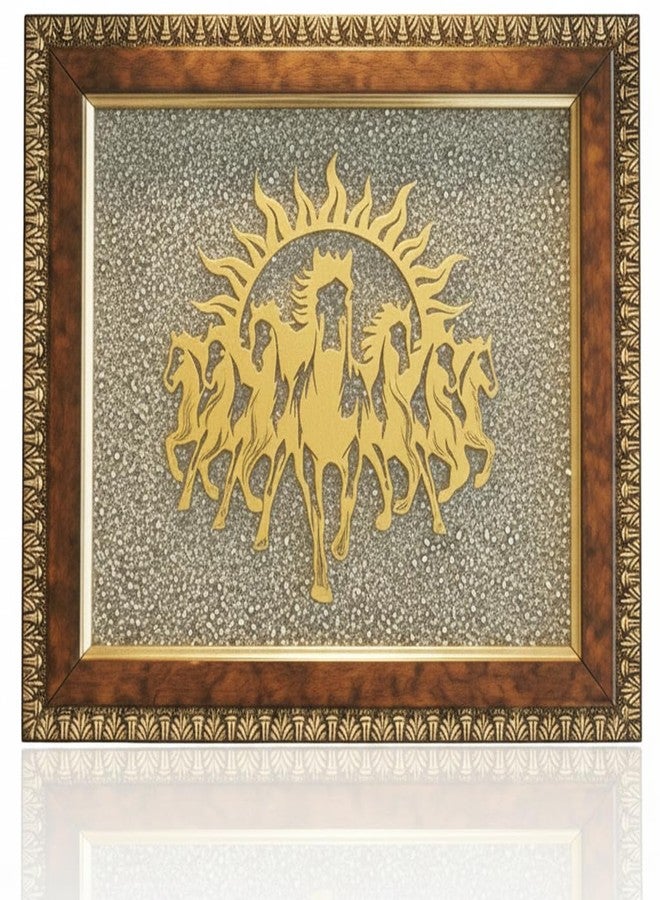 Puyangam Seven Horses Pyrite Frame for Vastu & Feng Shui | Handmade Pyrite Crystal Horse Wall Frame | Wealth Prosperity Success Energy Decor for Home Office Entrance Living Room (7.5 x 7.5 Inch, Pyrite 7 Horse) - Image 1