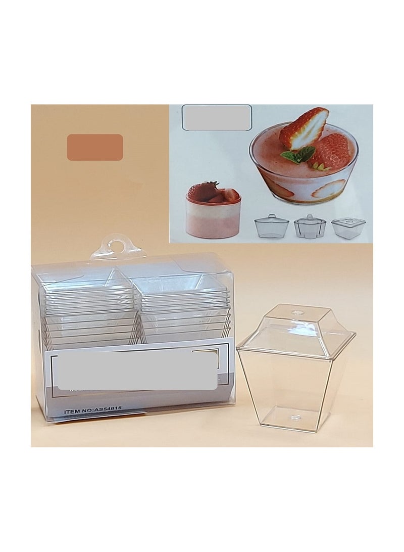 Plastic dessert cups with a tight-fitting lid, consisting of 10 transparent colors 