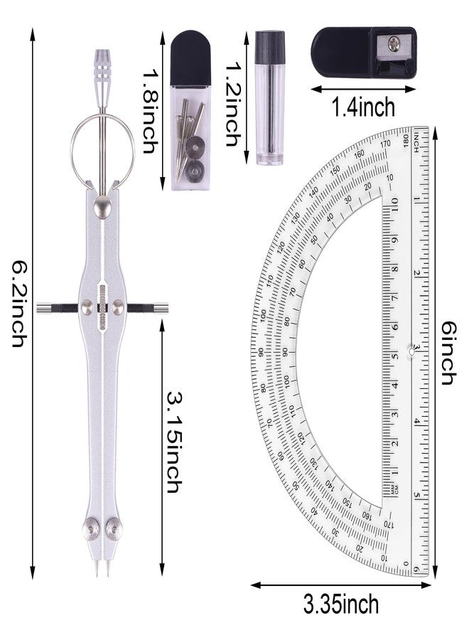Unjoo Compass and Protractor Set, Professional Drawing Compass Tool, Metal Compass with Extra Refills, Compass for Geometry and 6 Inch Math Protractors 180 Degree (Black) - Image 2