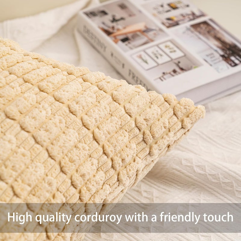Aegero Pack of 2 Corduroy Decorative Throw Pillow Covers 18x18 InchSoft Striped Pillow Covers Modern Farmhouse Home Decor for Sofa Living Room Couch Bed（Light Brown） - Image 2