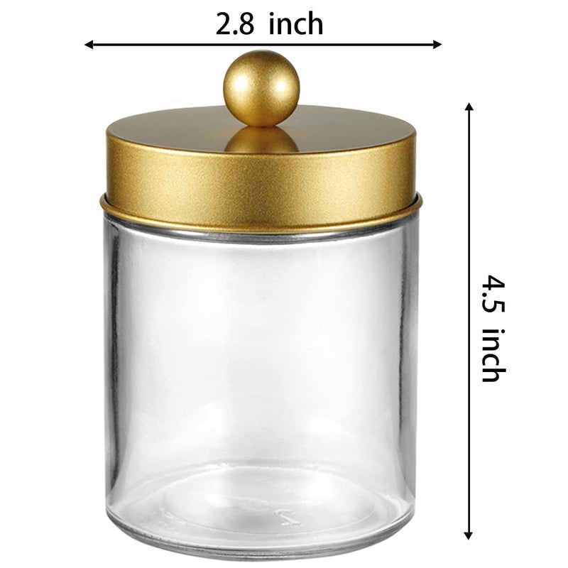 Amolliar 4 Pack Apothecary Jars Bathroom Vanity Storage Organizer Set -Countertop Canister with Stainless Steel Lids &Cute Stickers - Qtip Dispenser Holder for Qtips,Cotton Swabs,Makeup Sponges(Gold) - Image 5