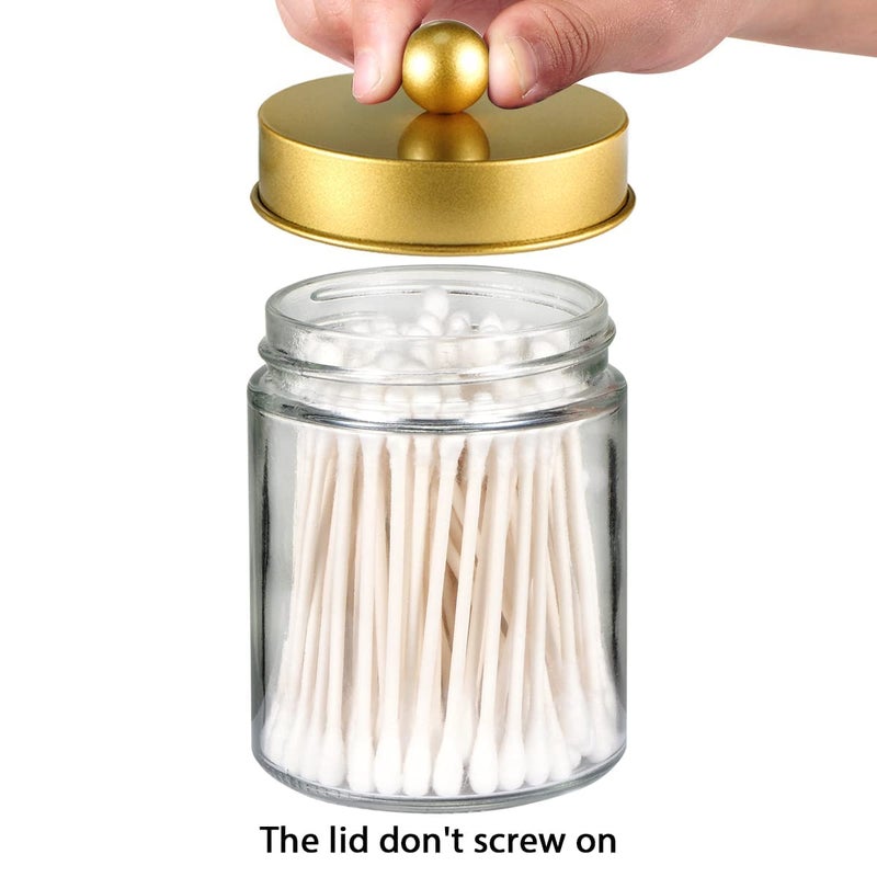 Amolliar 4 Pack Apothecary Jars Bathroom Vanity Storage Organizer Set -Countertop Canister with Stainless Steel Lids &Cute Stickers - Qtip Dispenser Holder for Qtips,Cotton Swabs,Makeup Sponges(Gold) - Image 4