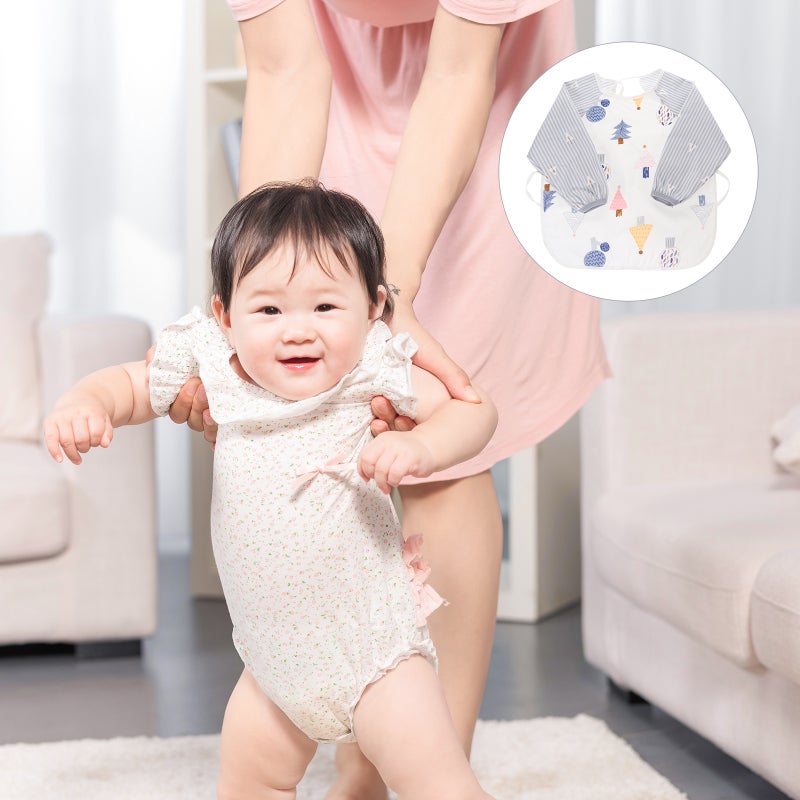 🧸 مريلة طعام مقاومة للماء بنمط متحركة للرضع لون أزرق قطعة واحدة - Image 1