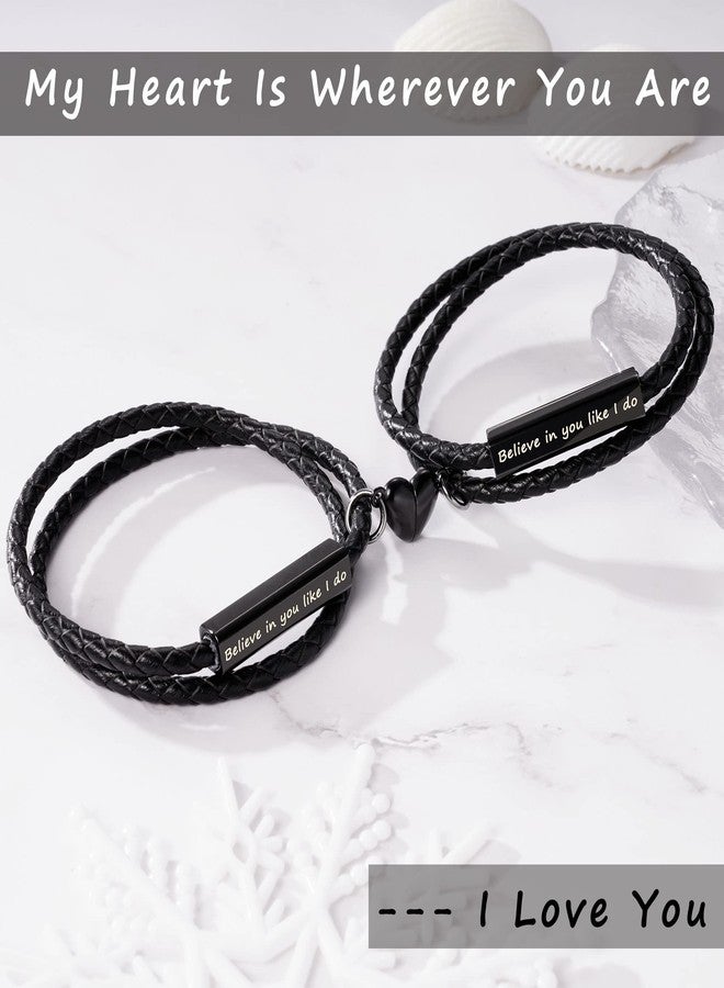 Btysun Couple Gifts for Him Anniversary Birthday Gifts for Boyfriend Girlfriend Believe in You Like I Do Matching Bracelets Engraved Promise Leather Christmas Jewelry - Image 4
