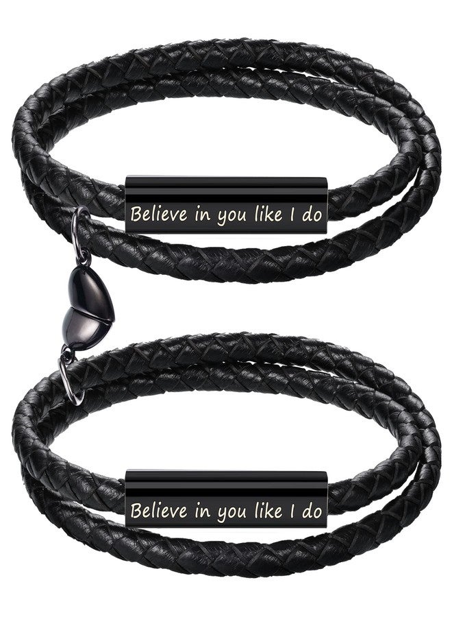 Btysun Couple Gifts for Him Anniversary Birthday Gifts for Boyfriend Girlfriend Believe in You Like I Do Matching Bracelets Engraved Promise Leather Christmas Jewelry - Image 1
