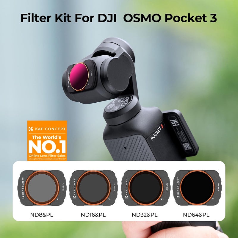 K&F Concept Magnetic ND Polarized Filters Set for DJI Osmo Pocket 3 Creator Combo Accessories -4-Pack (ND8/PL,ND16/PL,ND32/PL,ND64/PL) - Image 2