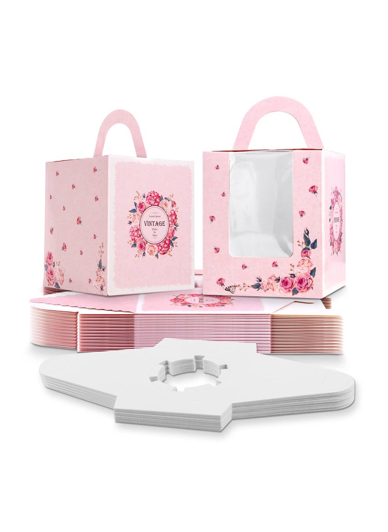 Generic - 25 Pcs Single Cupcake Boxes with Window, Individual Cake Boxes with Handle, Perfect for Cakes, Macarons, Cookies - Ideal for Baby Showers and Birthday Parties. - Image 1