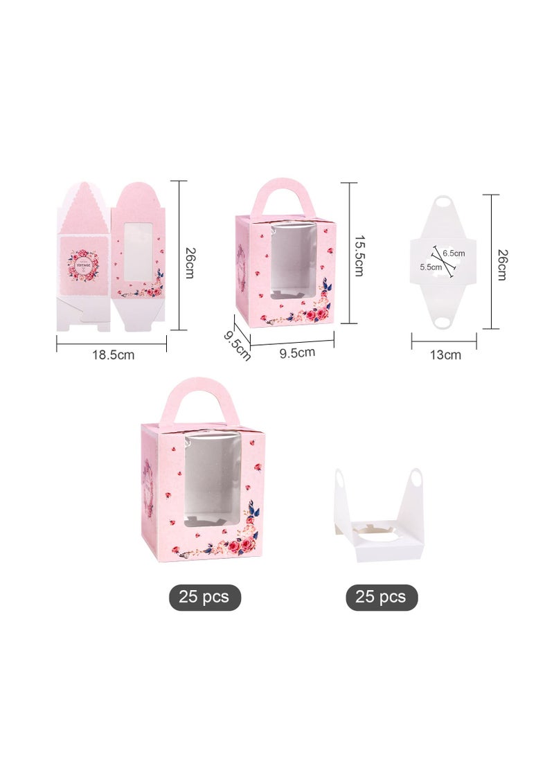 Generic - 25 Pcs Single Cupcake Boxes with Window, Individual Cake Boxes with Handle, Perfect for Cakes, Macarons, Cookies - Ideal for Baby Showers and Birthday Parties. - Image 1