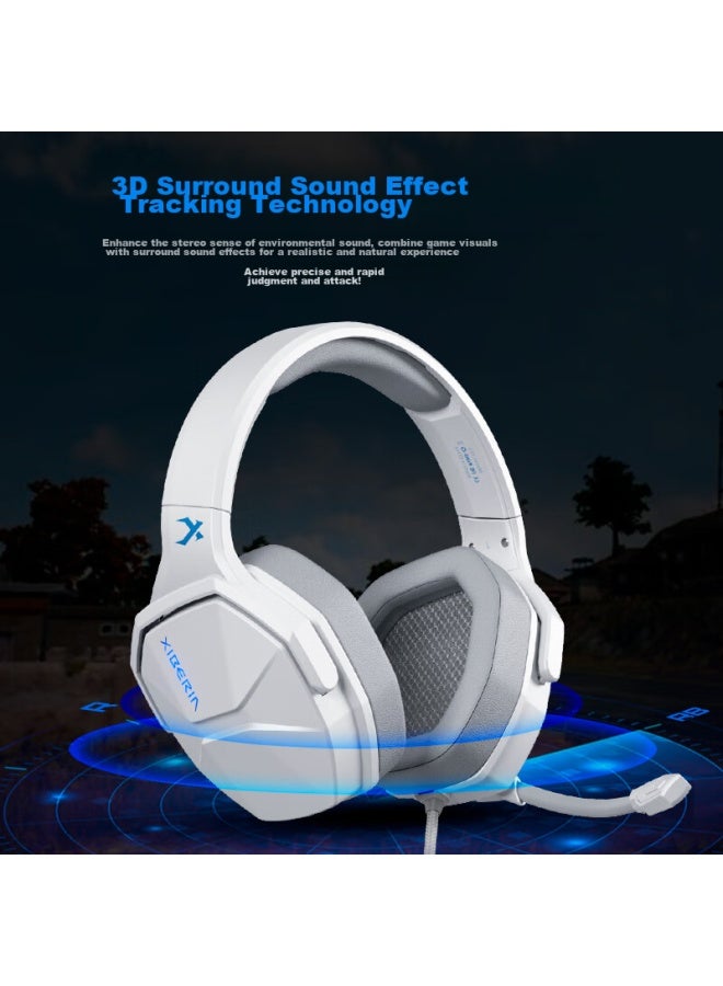 Xiberia سماعة الألعاب Xiberia V13upro، سماعات أذن فوق الأذن سلكية، سماعات E-sports، USB بنقرة واحدة 7.1 قناة، سماعة كمبيوتر مع ميكروفون للعبة Pubg، أبيض ورمادي - Image 2